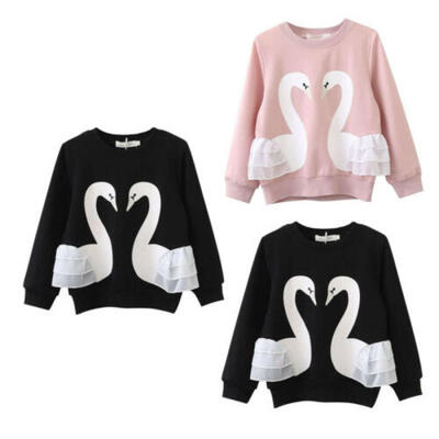 

Swan Baby Kids Girls Pullover Cotton Tops T Shirt Long Sleeve Clothes Outfit Hot