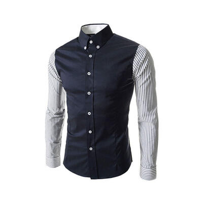 

Fashion Contrast Color Striped Long Sleeve Mens Shirt Casual Turn-Down Collar Slim Fit Shirt For Men