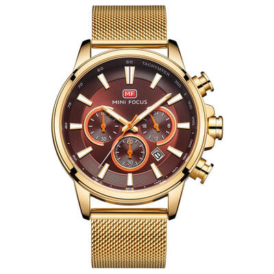 

MINI FOCUS MF0142G Fashion Waterproof Luminous 3-Dial 6-Pin Quartz Wristwatch Mens Watch With Mesh Strap Calendar Function
