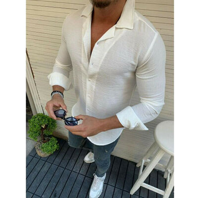 

Men Summer Long Sleeve Linen Cotton T Shirt Casual Soft Tops Henley Shirt Blouse