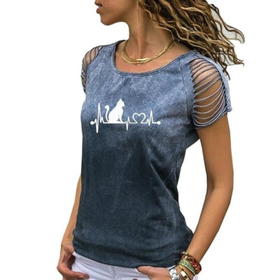 

Starmoon Womens Sexy O-Neck Printing Cut Out Crop Short Sleeve T-Shirt Tops