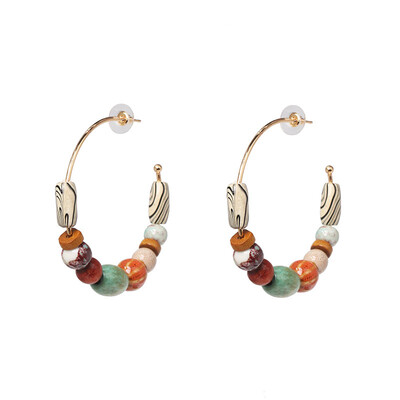 

2019 Fashion Bohemia Naturel Stone Pearl Acetate Hoop Earrings for Women Ethnic Beads Hoops Alloy Earring za jewelry Female