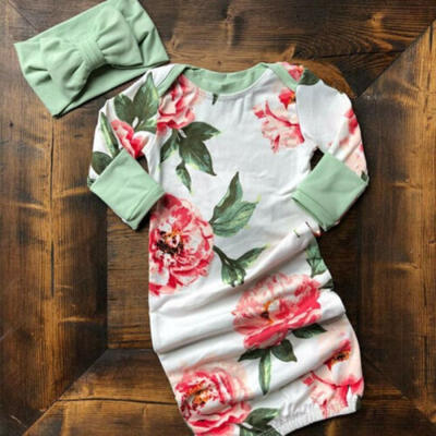 

US Baby Girls Newborn Swaddle Long Sleeve Outfits Floral Romper Blanket Lovely