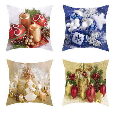 

Siaonvr 4PC Merry Christmas Short Plush Pillowcase Sofa Pad Set Home Decoration 18x18 In