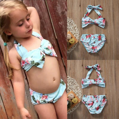 

Baby Girls Toddler Kid Floral Swimwear Swimsuit Bikini Set Bathing Tankini UK