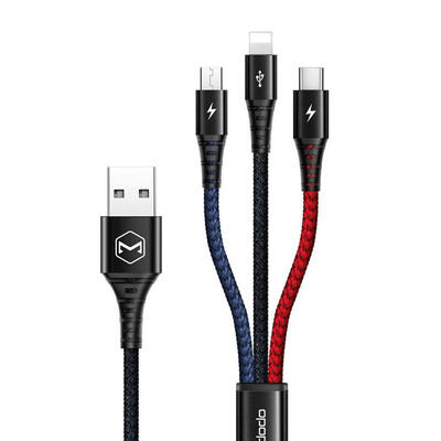 

12m 3 in 1 Lightning Cable Fast Charging Charger Cable with 8 Pin Micro USB Type-C for iPhone Android-12m