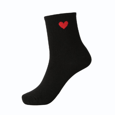 

New Women Girl Socks Solid Heart-Shaped Print Breathable Stretchy Casual Sport Long Socks