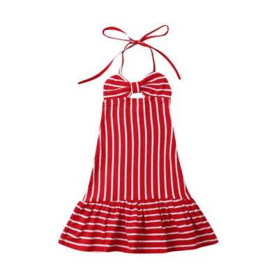 

Toddler Kid Girls Sleeveless Halter Boho Sundress Striped Long Maxi Full Dresses