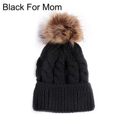 

Cute Kids Baby Boys Girls Mom Hat Set Knitted Winter Warm Hats Soft Beanie Cap