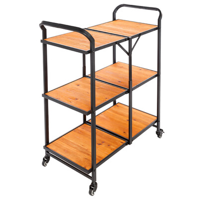 

Foldable 3 Tier Rolling Kitchen Trolley Cart Island Storage Shelf Service Dining