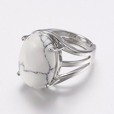 

Natural Howlite Wide Band Finger Rings with Alloy Ring Findings Oval 18mm