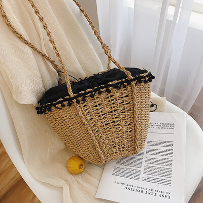

Qiao Bani 2019 new Korean chic fashion Bohemia contrast color straw bag shoulder diagonal tide handbag