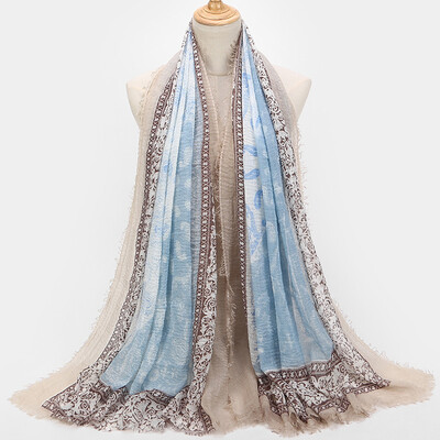 

New retro art national wind cotton&linen scarf female foreign trade color printing scarves shawl wholesale