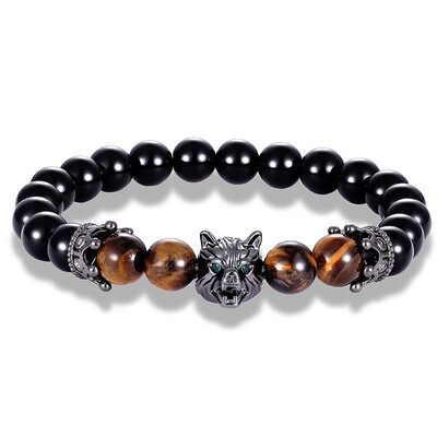 

ZTJTJ Wolf Head Zircon Mens Bracelet Bright Stone Tiger Eye Bracelet Jewelry