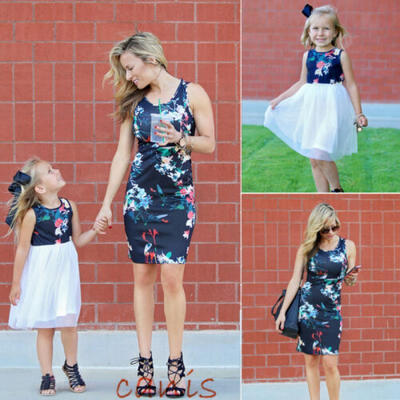 

Mother Daughter Sleeveless Dress Matching Women Girl Family cheongsam Clothes