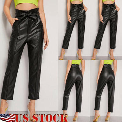 

Womens PU Leather Pants Stretchy Push Up Pencil Skinny Tight Leggings Black US
