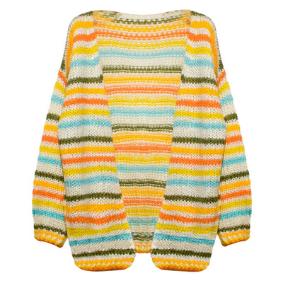 

Toponeto Women Fashion Casual Stripe Long Sleeve Knit Sweater Loose Cardigans Coat