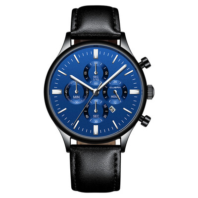 

Gobestart Fashion Sport Mens Stainless Steel Case Leather Band Quartz Analog Wrist Watch