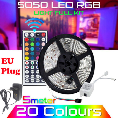

〖Follure〗5M RGB 5050 Waterproof LED Strip light SMD 44 Key Remote 12V EU Power Full Kit
