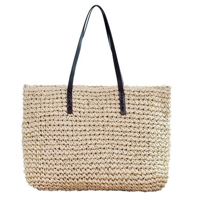 

Summer Women Straw Shopping Tote Vintage Girl Beach Shoulder Zipper Handbag