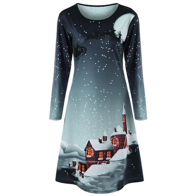 

Christmas Plus Size Graphic Long Sleeve Tee Dress