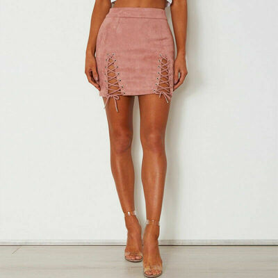 

Sexy Women Lace UP Solid Skirt High Waist Bodycon Slim Pencil Short Mini Skirt