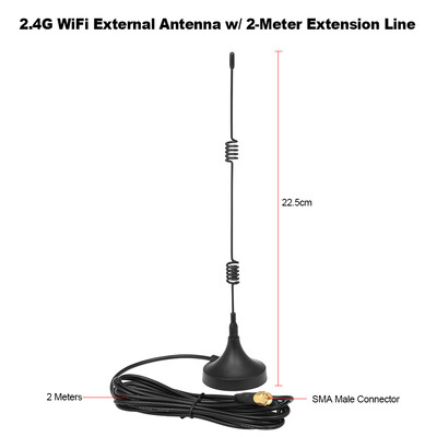

24GHz WiFi External Antenna 7dBi w 2 Meter Extension Line Magnetic Sucker Base SMA Male Connector for Wireless Router WiFi Adapt