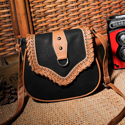 

Tailored Ethnic Style Ladies Hollow Color Matching Leather Woven Shoulder Messenger Bag