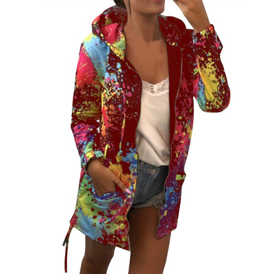 

Toponeto Fashion Womens Tie dyeing Print Coat Outwear Sweatshirt Hooded Jacket Overcoat