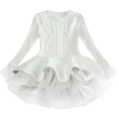 

Autumn Kids Girls Knit Tutu Dress Clothes Winter Sweater Dress Party Pageant Formal Dresses 3-9Y