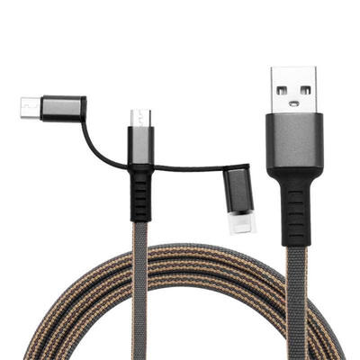 

Universal 1m 3-in-1 USB To Micro USB Lightning Type-C 24A Fast Charging Cable Braided Data Cord For IPhone Android Phones