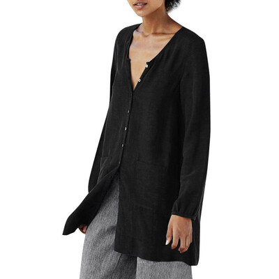 

Starmoon Women Casual Solid Long Sleeve Shirt Single-breasted Button Pocket Blouse Top
