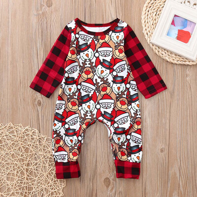 

Infant Baby Boys Girls Cartoon Deer Print Plaid Christmas XMAS Romper Outfits