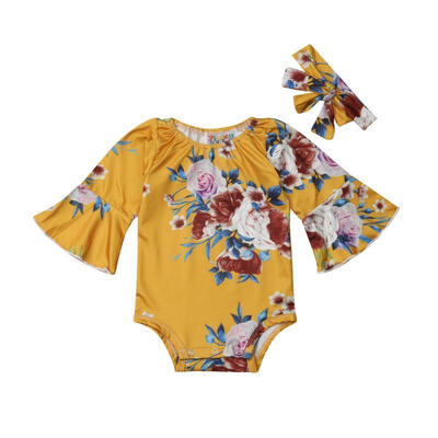 

2PCS Newborn Toddler Baby Girls Floral Romper Bodysuit Jumpsuit Outfits 0-24M