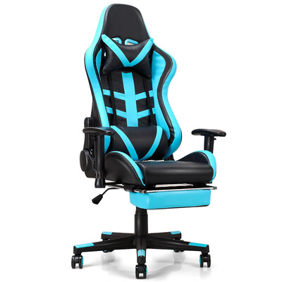

High Back Racing Recliner Gaming Chair with Footrest-Blue