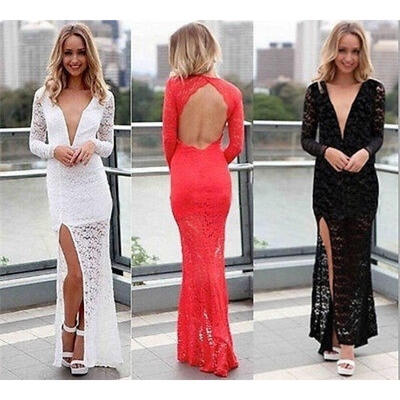 

3 Colour Backless Lace Bridal Wedding Prom Gown Evening Dress Maxi Long Dress