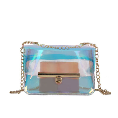 

2019 New Fashion Laser Holographic Shoulder Bags Transparent Bag PVC Jelly Mini Tote Messenger Ladies Shoulder Chain Bags