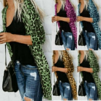 

2019 New Women Long Cardigan Loose Leopard Print Long Sleeve Outwear Coat Tops