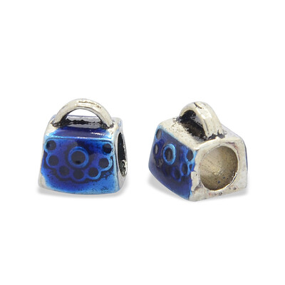 

Antique Silver Tone Alloy Enamel European Beads Large Hole Beads Lady Bag Blue 10x9x85mm Hole 5mm