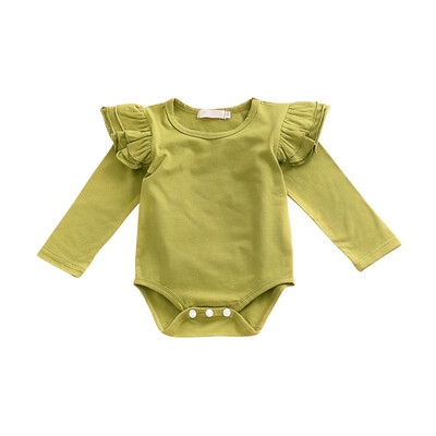 

Baby Girls Long Sleeve T-Shirt Rompers Ruffle Sleeved Cotton Tops Cute Crew Neck Solid Shirts Playsuit