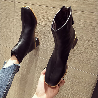 

British Wind Autumn Retro Zipper Shoe Square Head Leisure Ins Tide Locomotive Boots