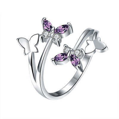 

Funny Butterfly Lady Ring Micro Inlay Adjustable White Ring Rose Gold Diamond Open Ring