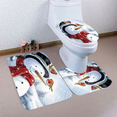 

Tailored 3PCS Christmas Bathroom Non-Slip Pedestal Rug Lid Toilet Cover Bath Mat Set