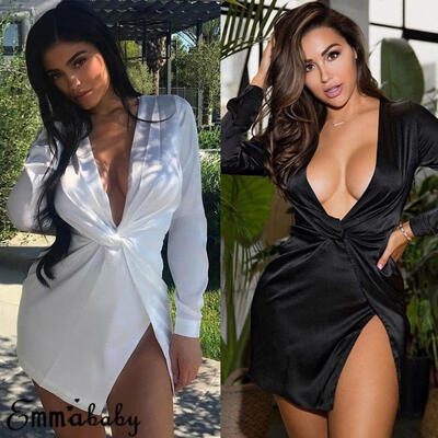 

Womens Sexy Deep V-Neck Bandage Bodycon Evening Party Cocktail Club Mini Dress
