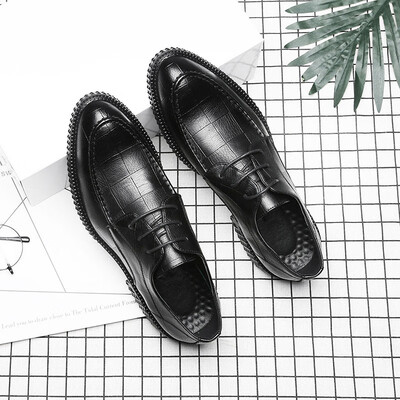 

Spring new mens British dress business shoes Korean black pointed tie thick casual mens shoes tide shoes