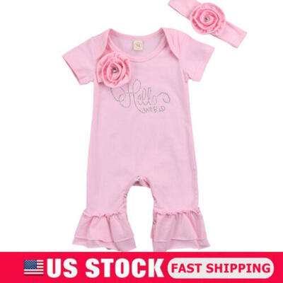 

USA Newborn Baby Girl Flowers Romper Bodysuit Jumpsuit Headband Outfit Clothes