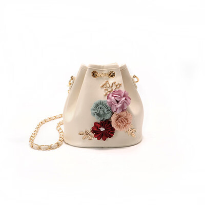 

Fashion women Floral Handbag Flower Decoration Drawstring Bucket Bag Crossbody Bags For Women Small PU Leather Shoulder Bag