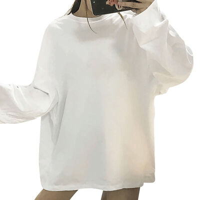 

Autumn T-shirts Women Cat Funny Printed Halajuku Loose Casual Long Sleeve Solid White shirt Daily Cool Girl
