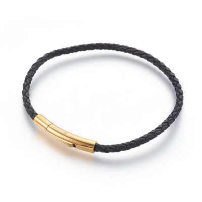 

Braided Leather Cord Bracelet Making with 316 Stainless Steel Clasps Golden Black 8-12"215cm 3mm