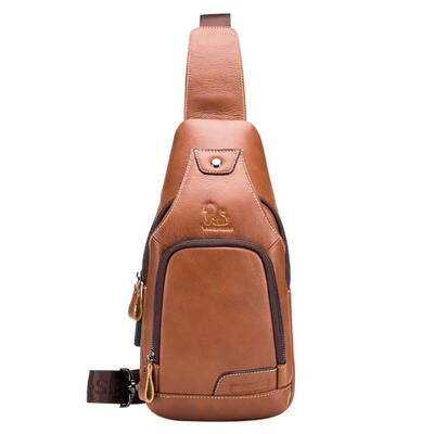 

Solid Color Shoulder Bags Men Chest Genuine Leather Travel Crossbody Bags